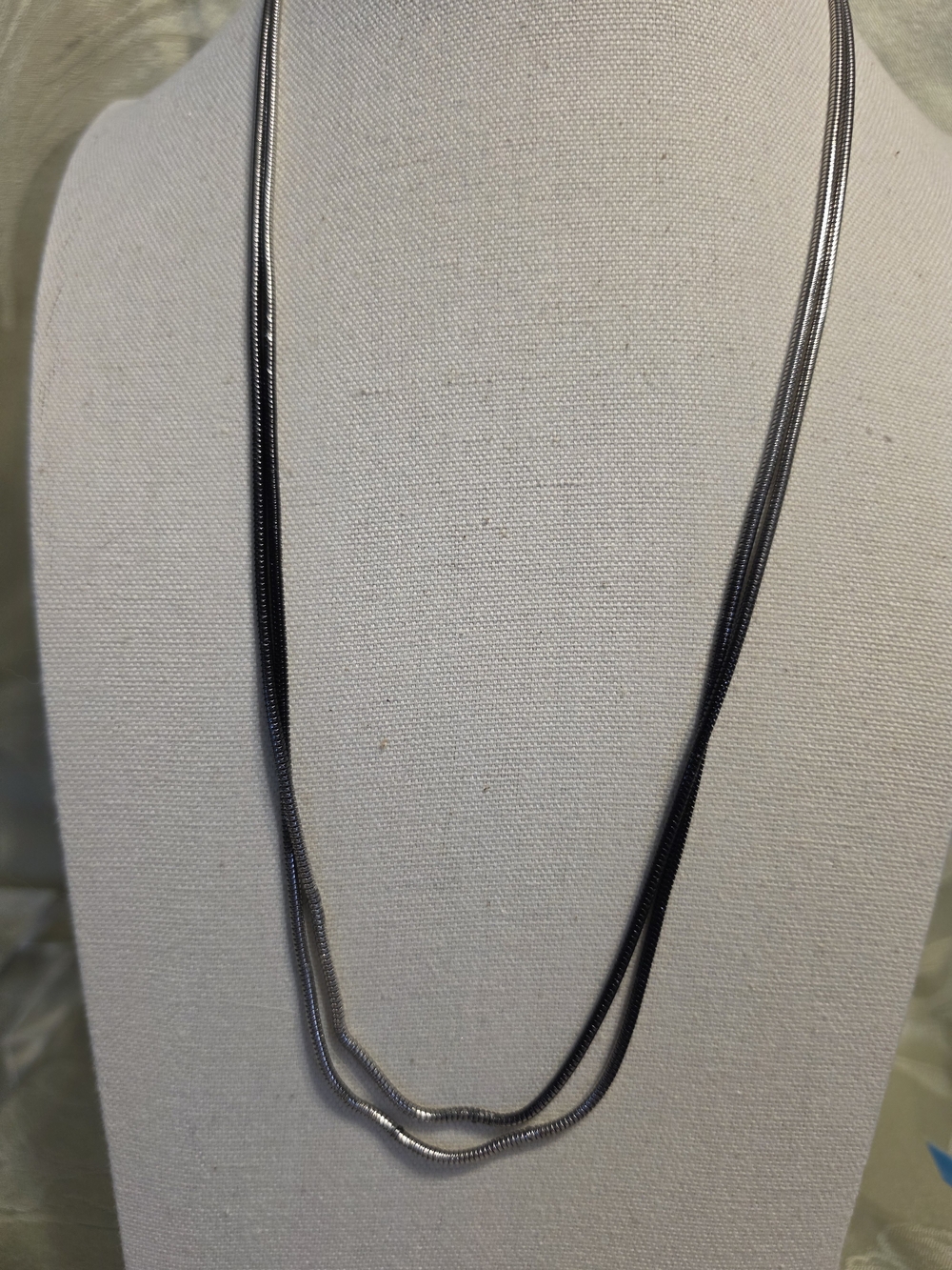 #1314 Silver-Tone Ombre Double Strand Snake Chain Necklace